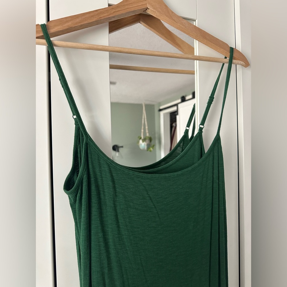 aerie Maxi Dress in Forest Green Ribbed Knit with Spaghetti Straps Women’s Large - Picture 4 of 5